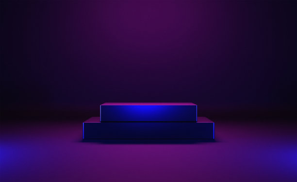 未来派粉红色和蓝色金属平台的产品植入平台。图片下载