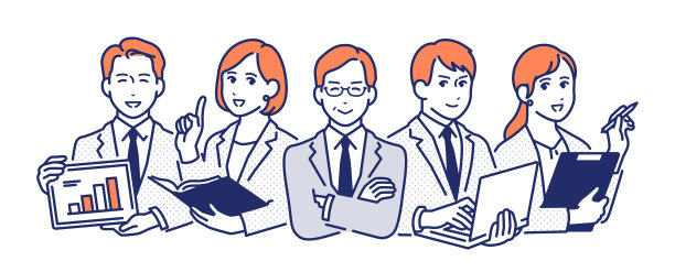 五个上班族的简单矢量插图材料图片下载