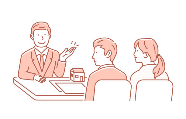 房屋设计师和客户(夫妇)会面的矢量插图图片下载