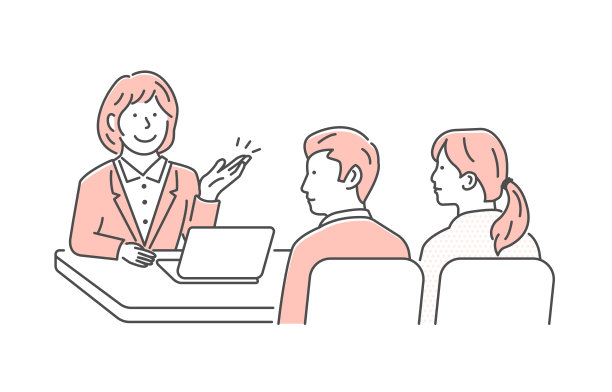 女性销售人员与客户(夫妻)会面的矢量图图片下载