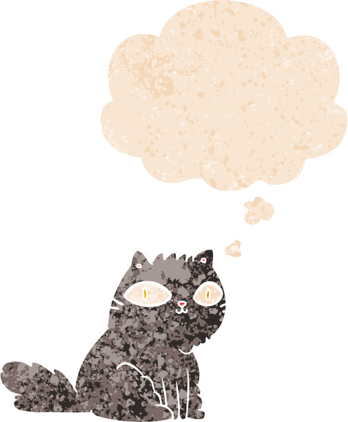 卡通猫的思想泡沫在垃圾垃圾苦恼复古纹理风格图片下载