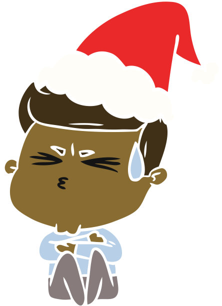手绘扁平风：戴圣诞帽流汗的男人插画图片下载