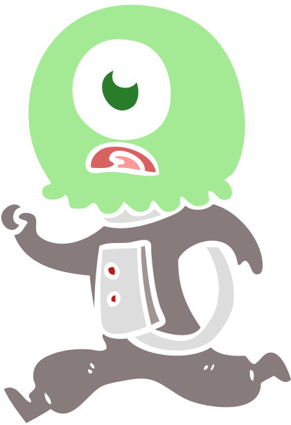 平彩风格卡通独眼巨人外星人太空人奔跑图片下载