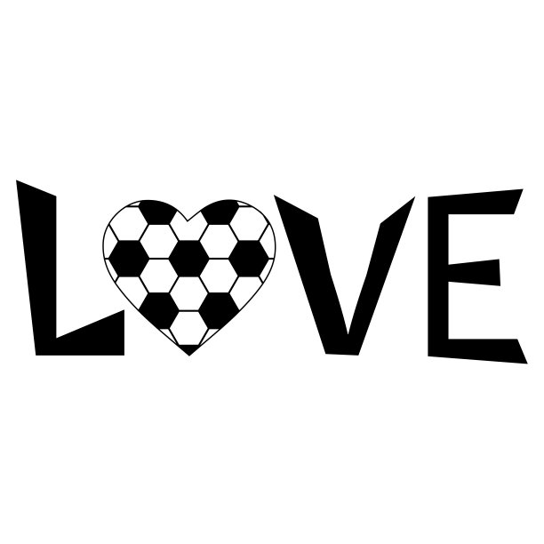 单词“Love”用心形填充足球图案设计而不是字母“O”图片下载
