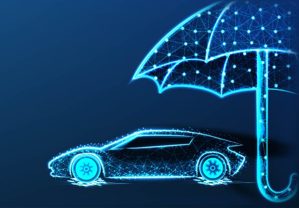 汽车安全与伞的概念。矢量图图片下载