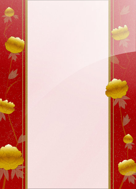 金银漆作品牡丹花在红色背景，复制空间可用图片下载