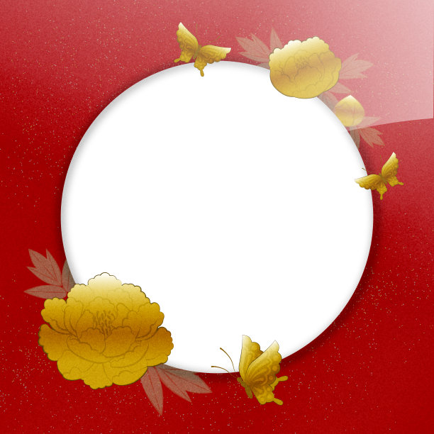 金银漆作品牡丹花在红色背景，复制空间可用图片下载