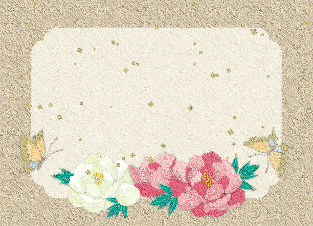 日本牡丹花纸千叶画风插图，复制空间可用图片下载