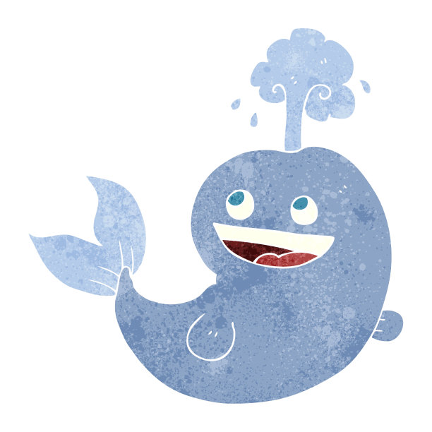 手绘复古卡通鲸鱼喷水图片下载