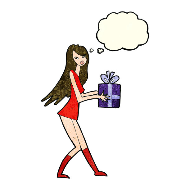 卡通时尚女孩与现在与思想泡泡图片下载