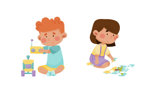 小男孩和小女孩一起玩玩具车图片下载