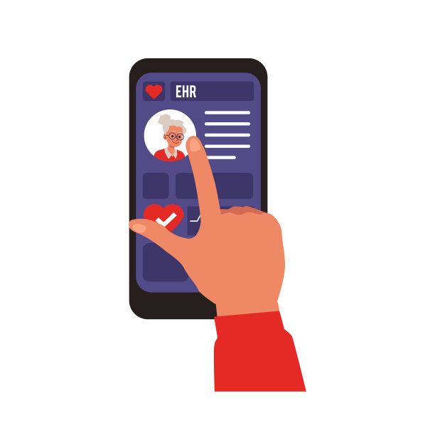 智能手机与电子健康记录和人的手，平面矢量插图孤立在白色背景。图片下载