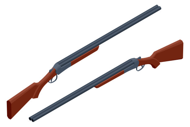 等距猎枪。用于狩猎和运动的武器被隔离在白色背景上。双管的狩猎猎枪。图片下载