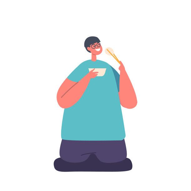 积极的亚洲男孩性格吃食物与筷子孤立在白色背景。微笑少年坐在地板上图片下载