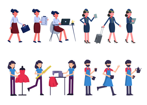 捆绑许多职业性格4套，各种职业的12种姿势，生活方式，图片下载