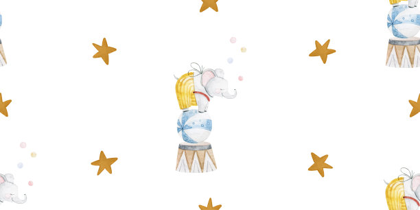 马戏团的动物手绘表演，幼稚的手绘插画，无缝的图案，无尽的背景。完美的育儿，纺织，设计，印刷，包装纸图片下载