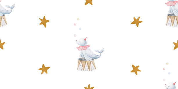 马戏团的动物手绘表演，幼稚的手绘插画，无缝的图案，无尽的背景。完美的育儿，纺织，设计，印刷，包装纸图片下载