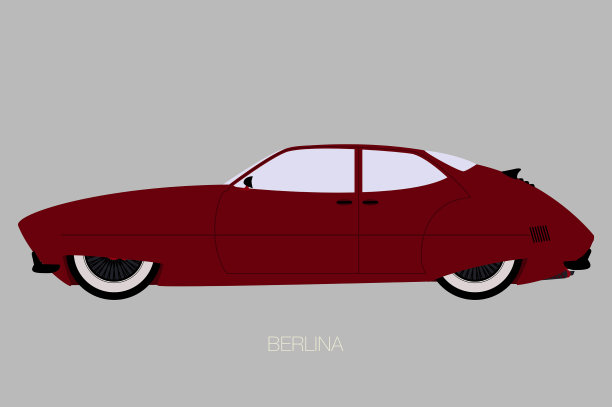 柏林汽车，侧面视图，平面设计风格，完全可编辑图片下载