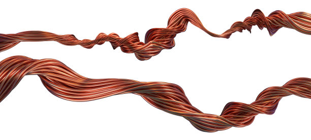 扭曲的波浪铜线孤立在白色背景。工业设计元素。3D渲染图像。图片下载