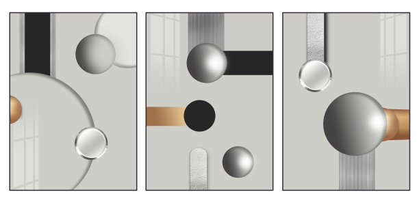 3d插图现代墙体海报墙纸。黑色，灰色形状，银色线条和球体在灰色背景。用于内墙家居装饰图片下载