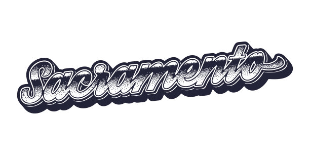 萨克拉门托城名称采用复古立体图形风格图片下载