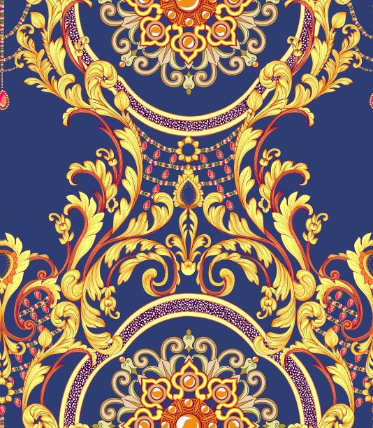 垂直无缝东方装饰图案在蓝色背景图片下载