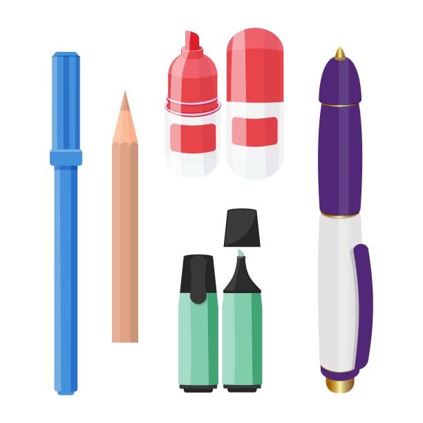 集。钢笔，记号笔，毡头笔，校对器，铅笔。创造性的工具。图片下载