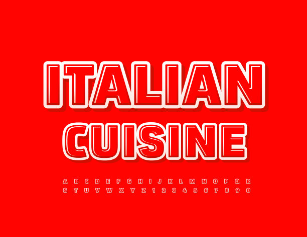 矢量红色模板意大利烹饪与现代字母和数字集图片下载