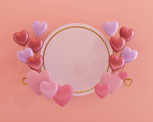 情人节海报明信片领奖台产品业务心脏气球3D插图图片下载