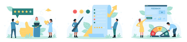 顾客反馈服务套装，小人评价体验，打星点赞图片下载