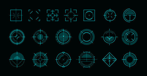 HUD瞄准ui。未来圈目标框架的游戏用户界面，军事狙击武器瞄准全息图，科幻焦点图片下载