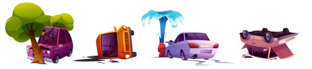 交通事故，破损的汽车躺在屋顶和门上图片下载