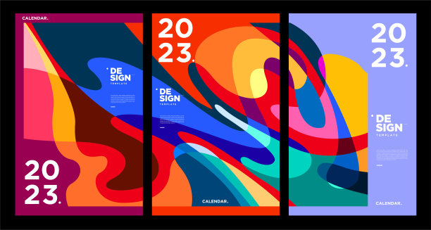 2023年新年日历设计模板与几何彩色抽象。矢量日历设计。图片下载