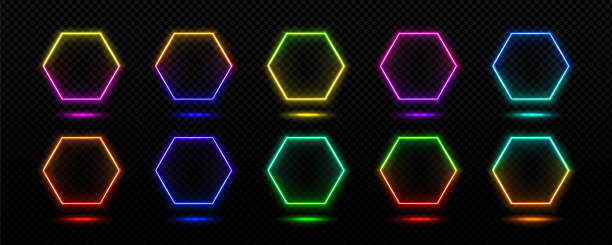 霓虹灯相框，灯条幅六边形图片下载