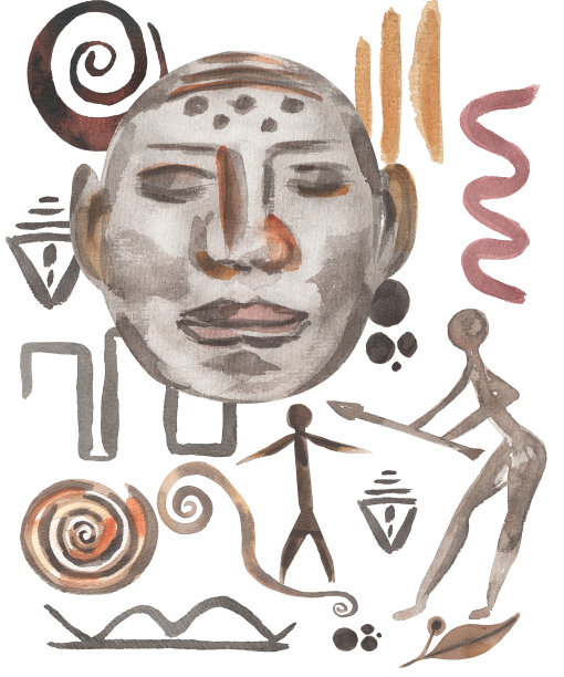 古代部落剪贴画海报，水彩现代抽象插画，埃及民族风情壁画，米色埃及神秘海报图片下载