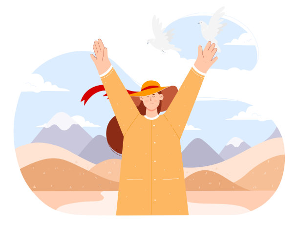 年轻女子在大自然中快乐地行走，女孩戴着帽子独自行走，享受旅行的冒险图片下载