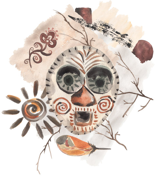 古代部落剪贴画海报，水彩现代抽象插画，埃及民族风情壁画，米色埃及神秘海报图片下载