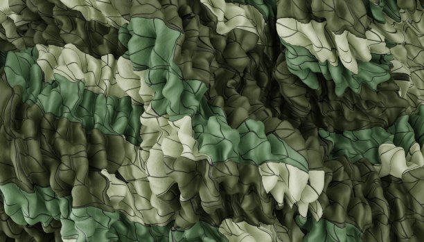 岩石的细节与变化的绿色。摇滚充满曲线和光滑。特写岩石，纹理引人注目。三维渲染图片下载
