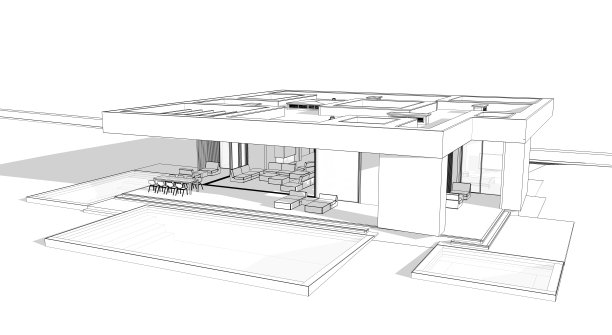 现代风格的黑色线条在白色背景上的新混凝土房子的3d渲染图片下载