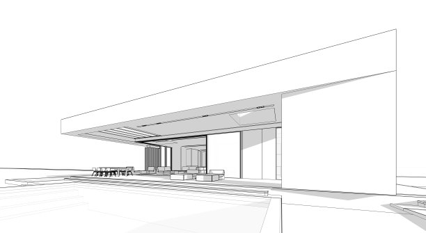 现代风格的黑色线条在白色背景上的新混凝土房子的3d渲染图片下载