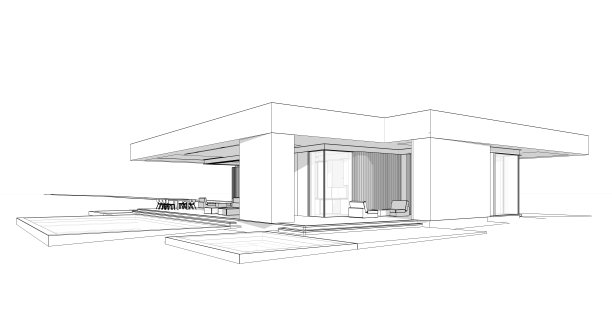 现代风格的黑色线条在白色背景上的新混凝土房子的3d渲染图片下载