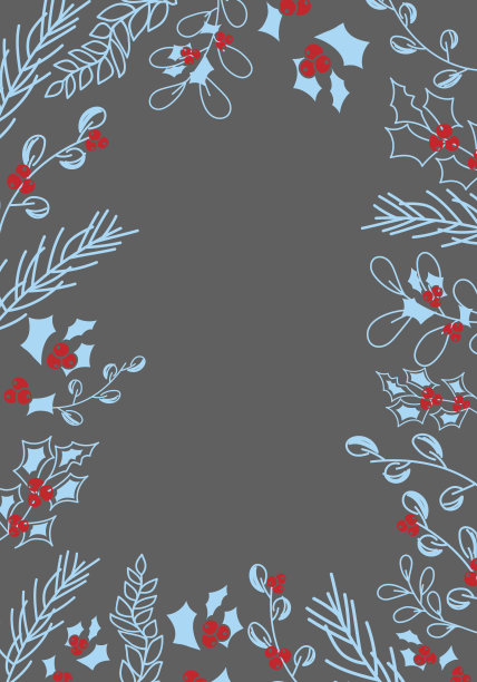 向量。圣诞快乐和新年快乐花卉背景，复制空间为您的文字。乡村垂直框架模板圣诞卡，婚礼邀请，派对邀请。手绘草图。图片下载