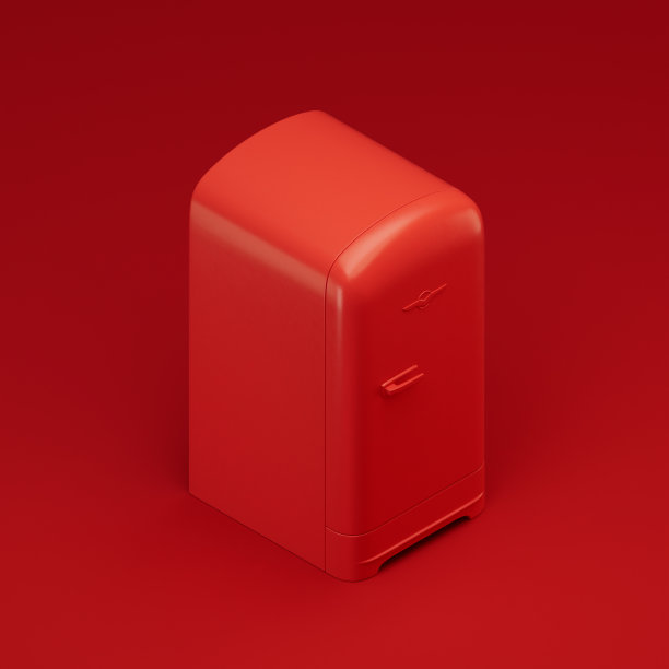 单色复古红色冰箱，复古厨房等长器具，3d渲染图片下载