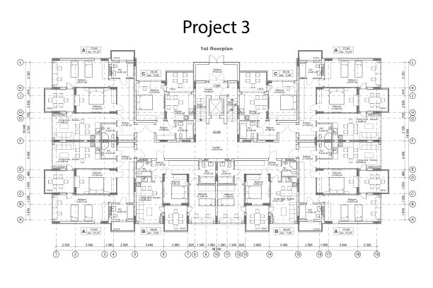 多层建筑，带有停车位和景观设计图片下载