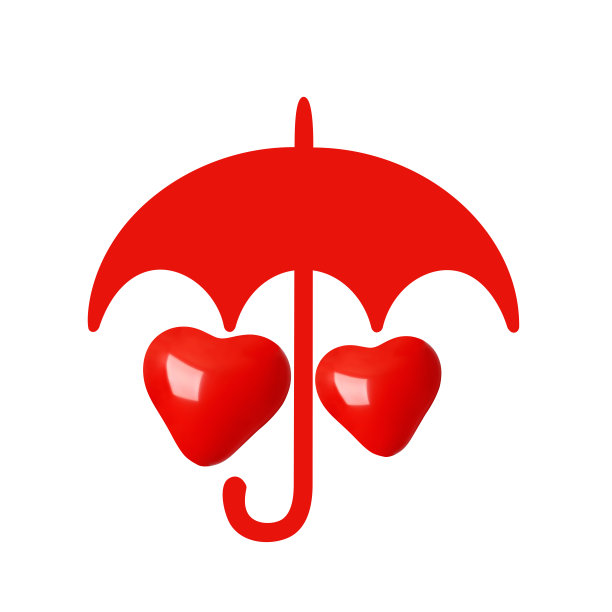 两个心形气球漂浮在红色雨伞下的半空中图片下载