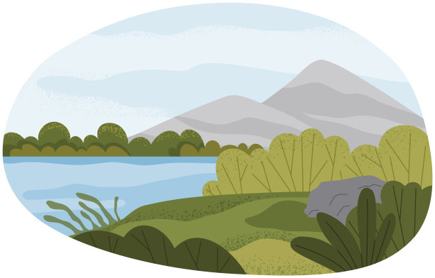 湖景，户外休闲场所。美丽的水面风景。有山的河岸图片下载