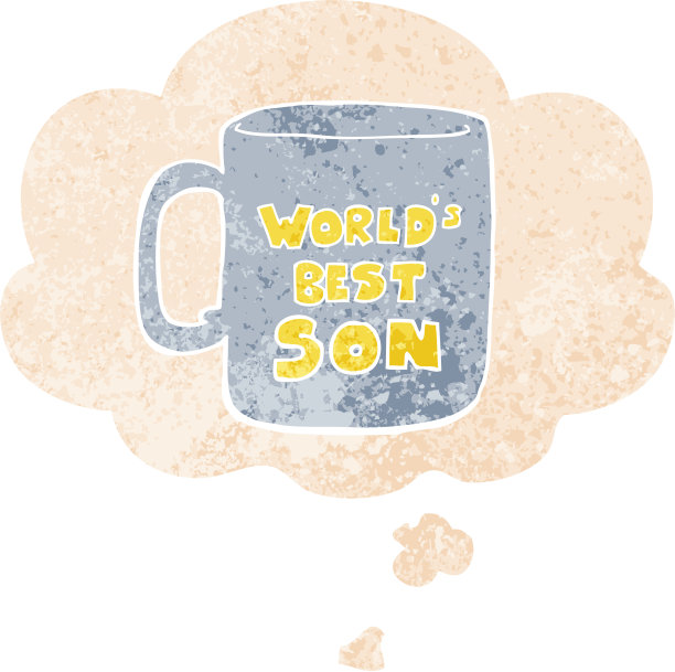 世界上最好的儿子马克杯与思想泡沫在垃圾垃圾苦恼复古纹理风格图片下载
