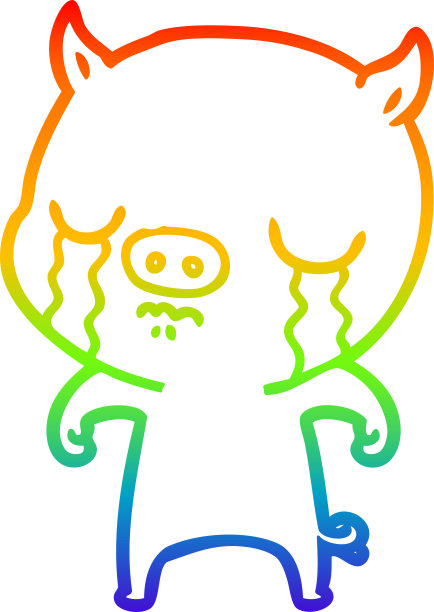 彩虹渐变线画的卡通猪哭图片下载