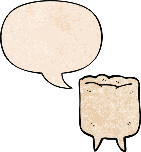 卡通牙齿与语音泡泡在复古纹理风格图片下载