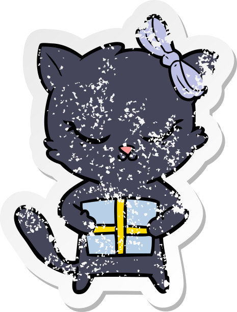 心疼贴纸的可爱卡通猫与蝴蝶结图片下载